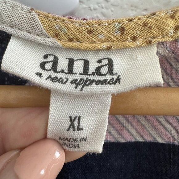 a.n.a Blouse Womens XL 100% Cotton Boxy Ruffle Patchwork Boho Cottage Peasant - Picture 4 of 8